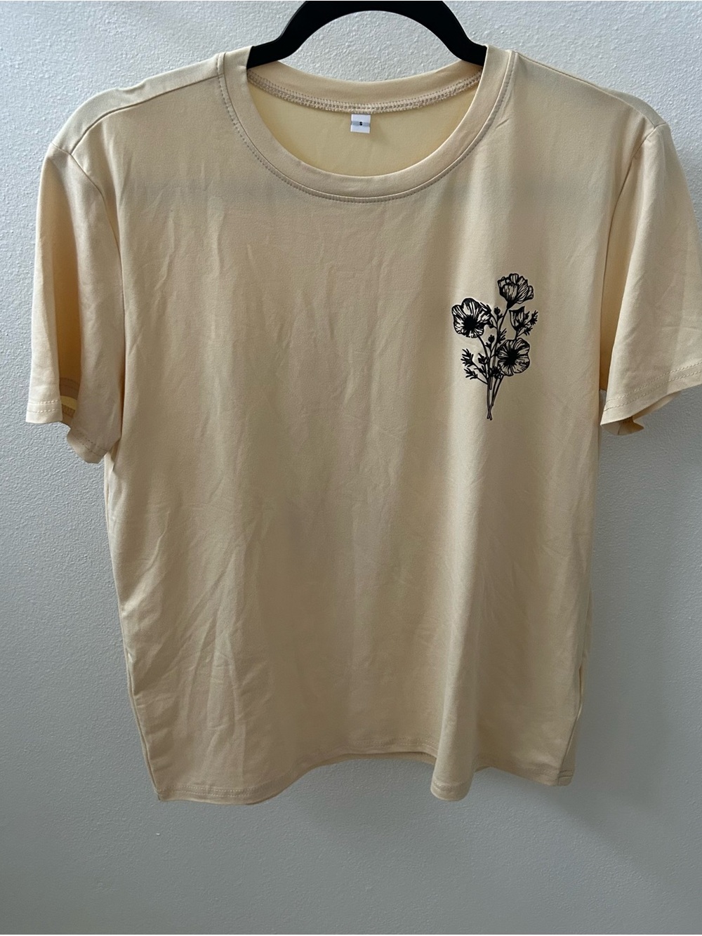 Cream Short-Sleeve Tee with Black Floral Chest Print - Women